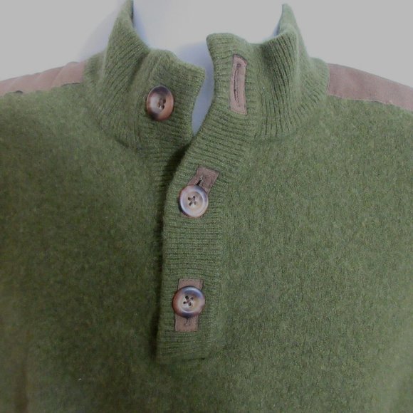 Cabela's 100% Lambswool Sweater Sz Large Dark Green w/Shoulder Patches Pullover - Picture 7 of 9